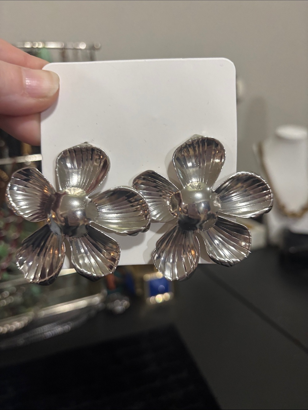 Silver Floral Retro Y2K Statement Earrings - Women's Jewelry